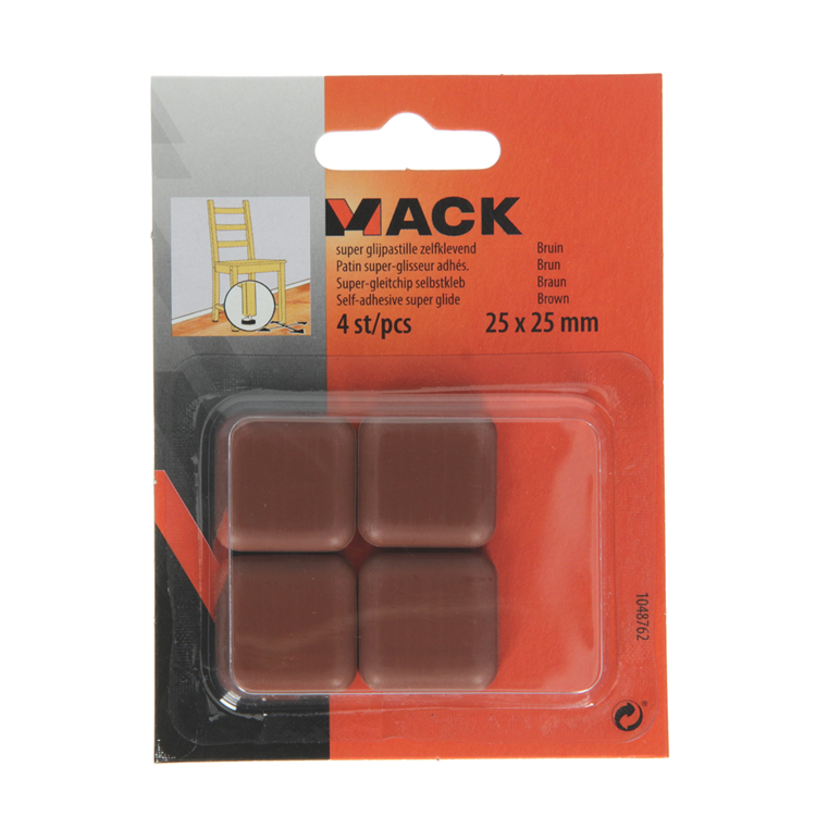 Mack 1048762 - super glijpastille zelfklevendbruin 25 x 25 mm 4 st pcs | 12 stuks