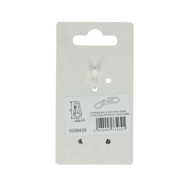 Mack 1008439 - 1 karabijnhaak + veer 6 x 60mm inox | 10 stuks