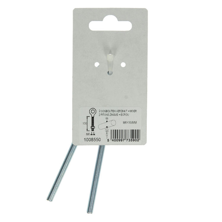 Mack 1008550 - 2 oogbouten + moer m6 x 100mm verzinkt | 10 stuks