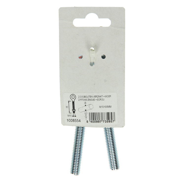 Mack 1008554 - 2 oogbouten + moer m10 x 80mm verzinkt | 10 stuks