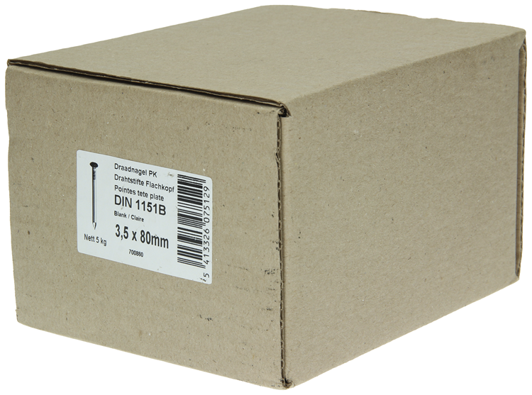 1015650 - doos 5 kg. nagels platte kop 3,5x80 mm | 3 stuks