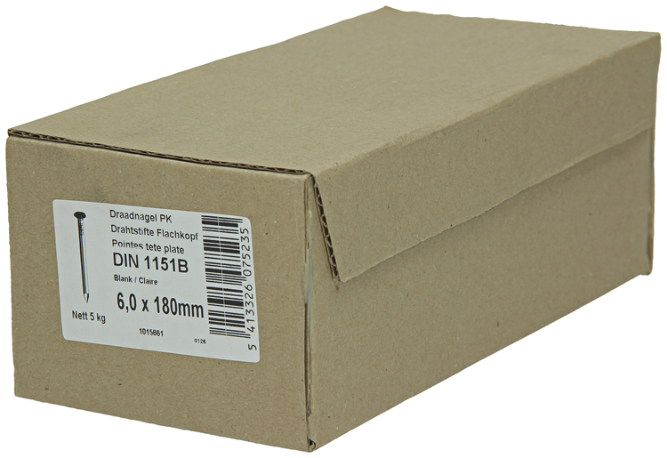 1015661 - doos 5 kg. nagels platte kop 6,0x180 mm | 3 stuks