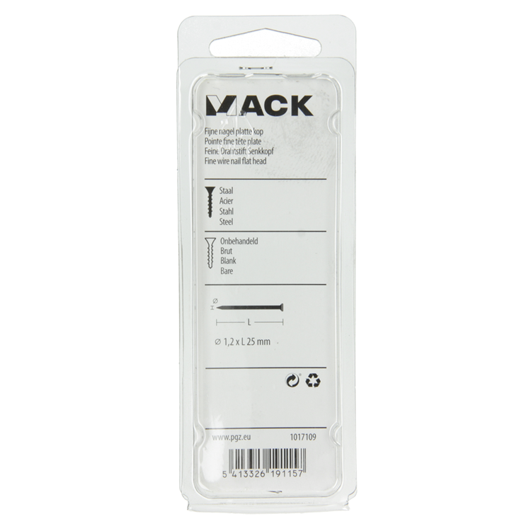 Mack 1017109 - fijne nagel platte kop 85 gr 1,2 x 25 mm | 5 stuks