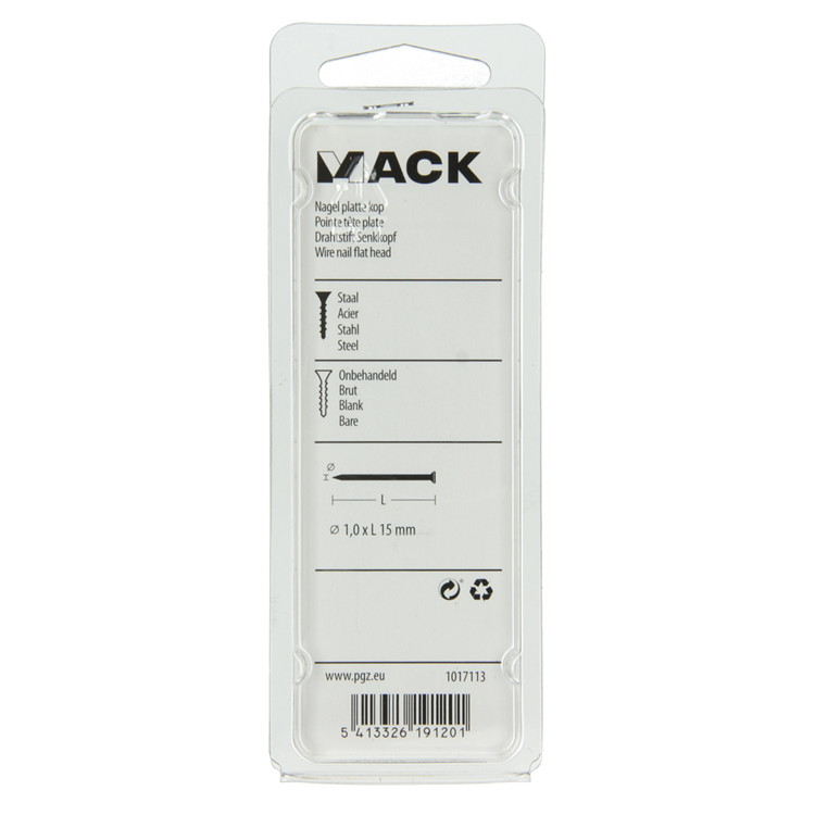 Mack 1017113 - nagel platte kop 90 gr 1,0 x 15 mm | 5 stuks