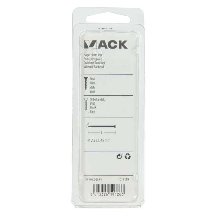 Mack 1017119 - nagel platte kop 100 gr 2,2 x 45 mm | 5 stuks