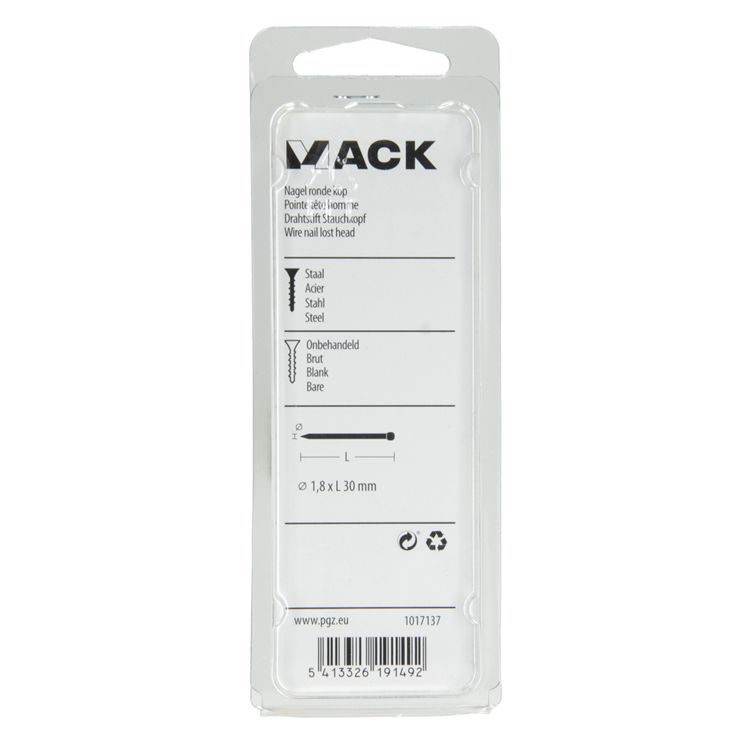 Mack 1017137 - nagel ronde kop 100 gr 1,8 x 30 mm | 5 stuks