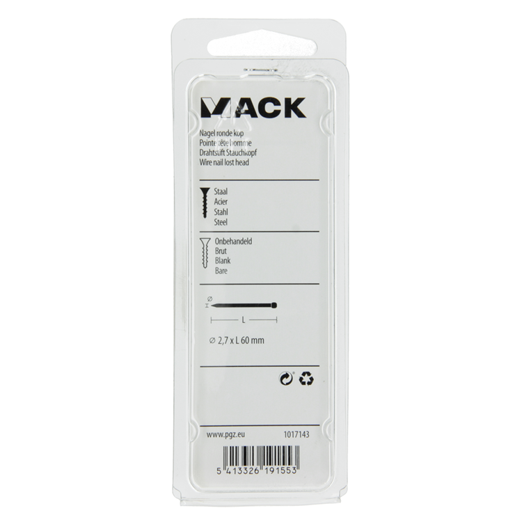 Mack 1017143 - nagel ronde kop 150 gr 2,7 x 60 mm | 5 stuks