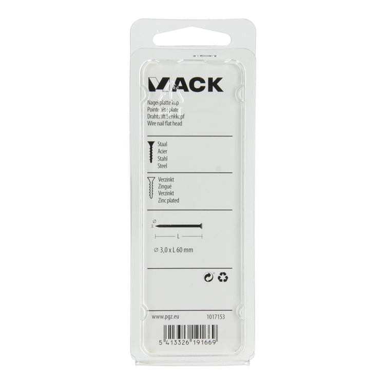 Mack 1017153 - nagel platte kop staal verzinkt 100 gr 3,0 x 60 mm | 5 stuks