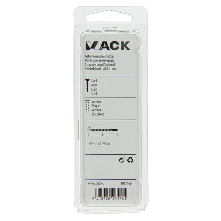 Mack 1017160 - getorste nagel pk verzinkt 135gr 3,0 x 60 mm | 5 stuks