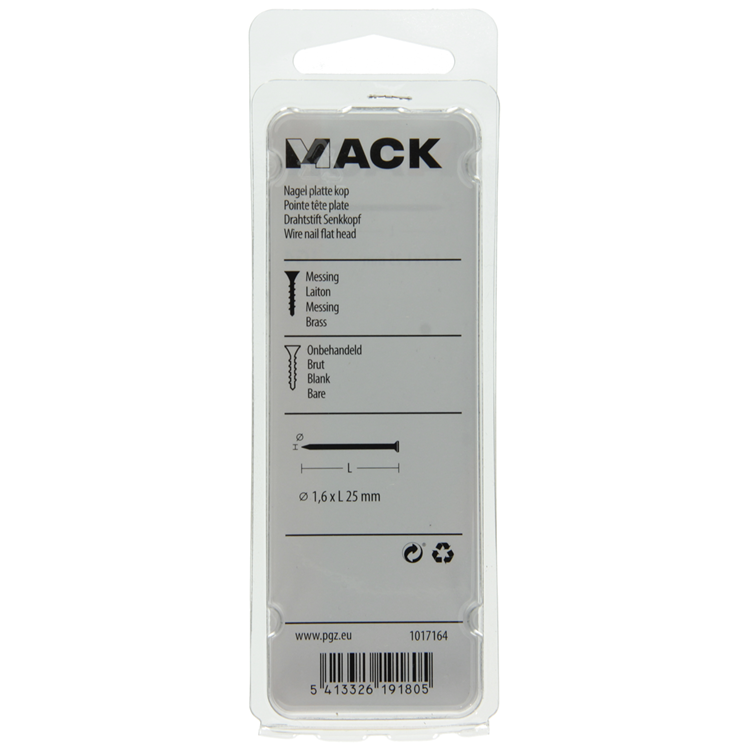 Mack 1017164 - nagel platte kop messing 20 gr1,6 x 25 mm | 10 stuks