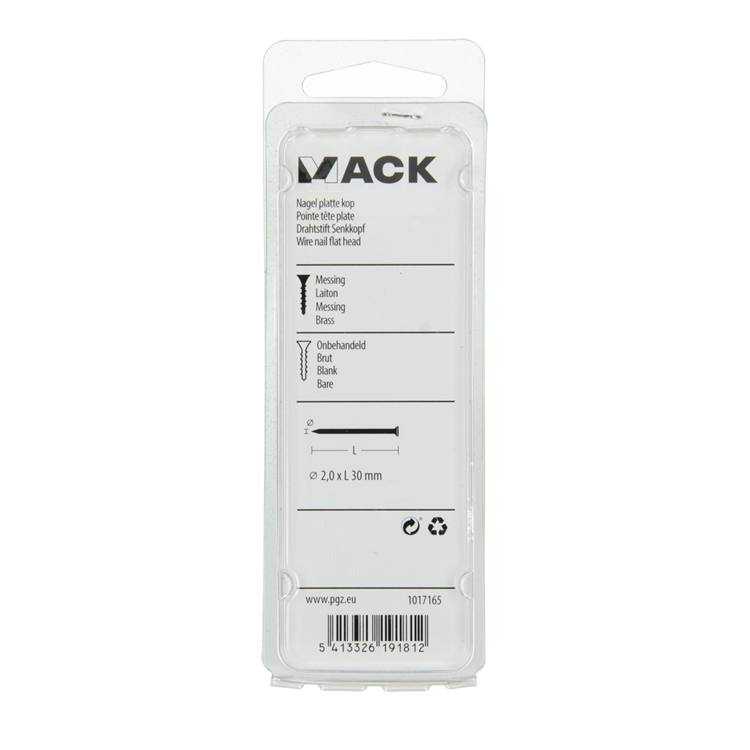 Mack 1017165 - nagel platte kop messing 20 gr2,0 x 30 mm | 10 stuks