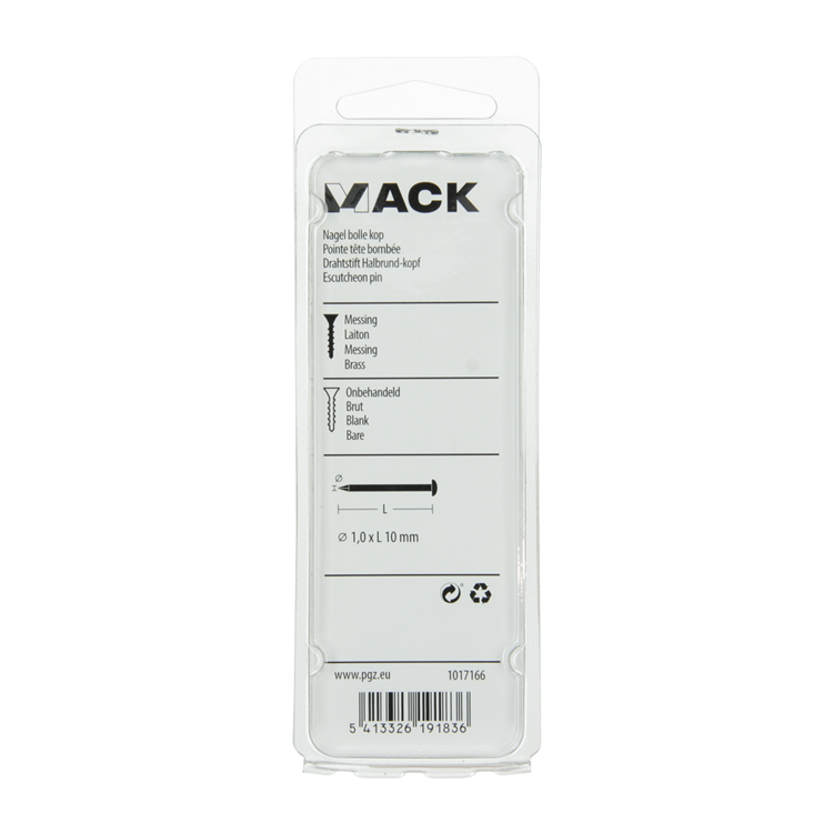 Mack 1017166 - nagel bolle kop messing 20 gr 1,0 x 10 mm | 10 stuks