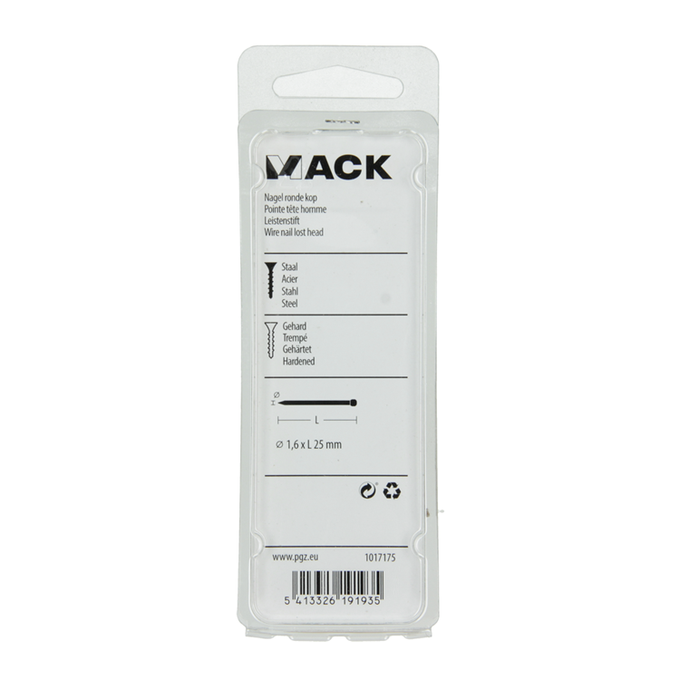 Mack 1017175 - nagel ronde kop staal gehard 45 gr 1,6 x 25 mm | 10 stuks