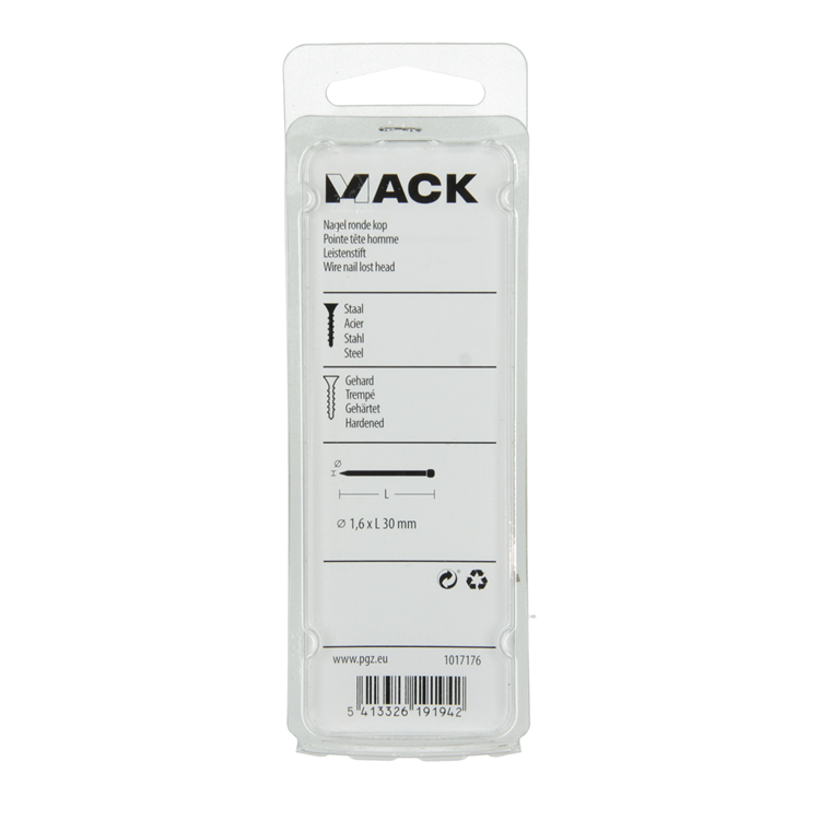 Mack 1017176 - nagel ronde kop staal gehard 45 gr 1,6 x 30 mm | 10 stuks