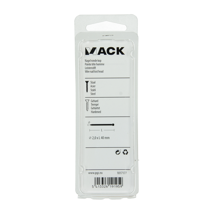 Mack 1017177 - nagel ronde kop staal gehard 50 gr 2,0 x 40 mm | 10 stuks