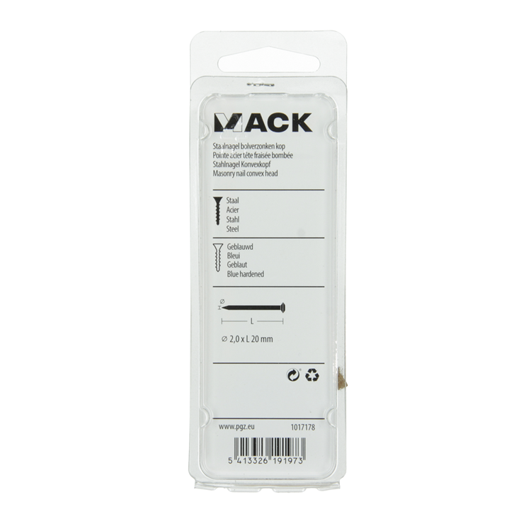 Mack 1017178 - staalnagel bvk staal geblauwd 40 gr 2,0 x 20 mm | 10 stuks