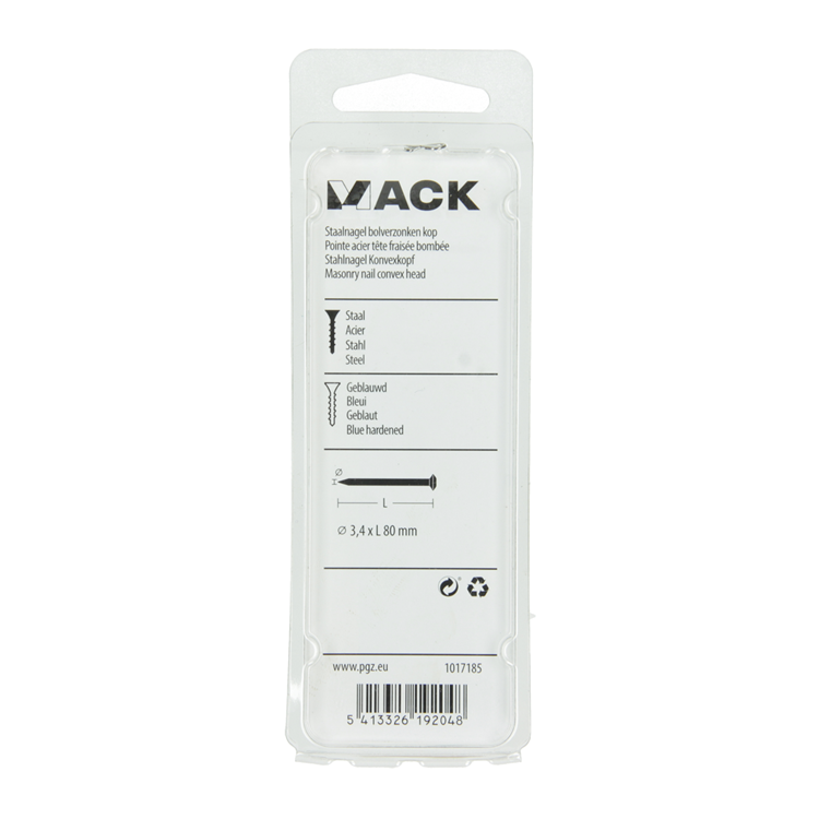 Mack 1017185 - staalnagel bvk staal geblauwd 45 gr 3,4 x 80 mm | 10 stuks