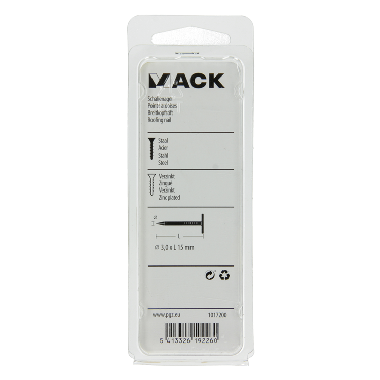 Mack 1017200 - schalienagel staal verzinkt 100 gr 3,0 x 15 mm | 5 stuks