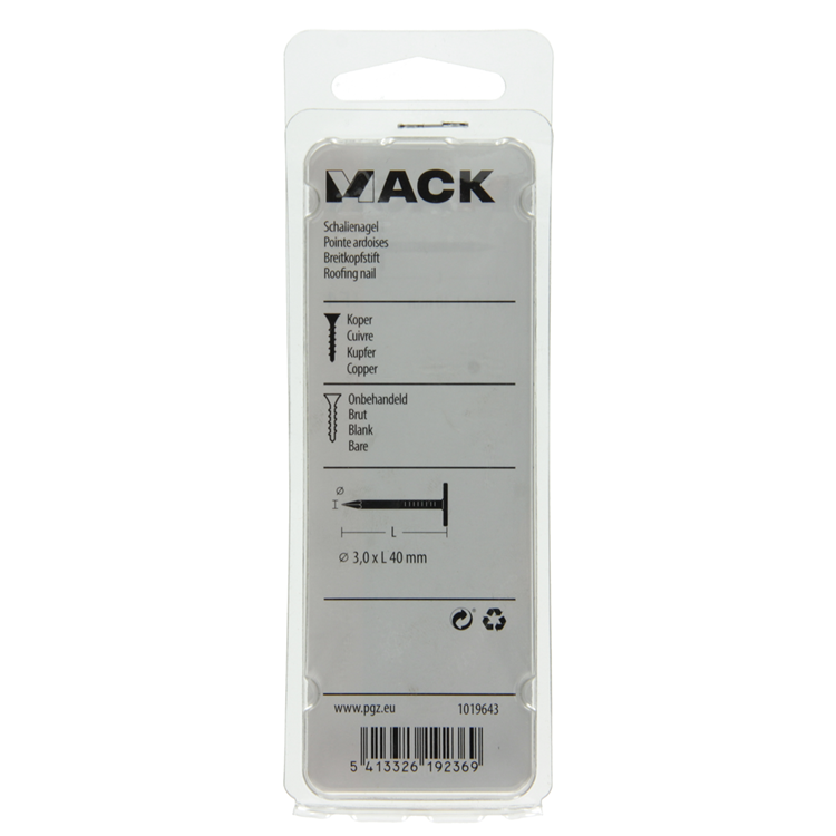 Mack 1019643 - schalienagel koper 30 gr 3,0 x 40mm | 10 stuks