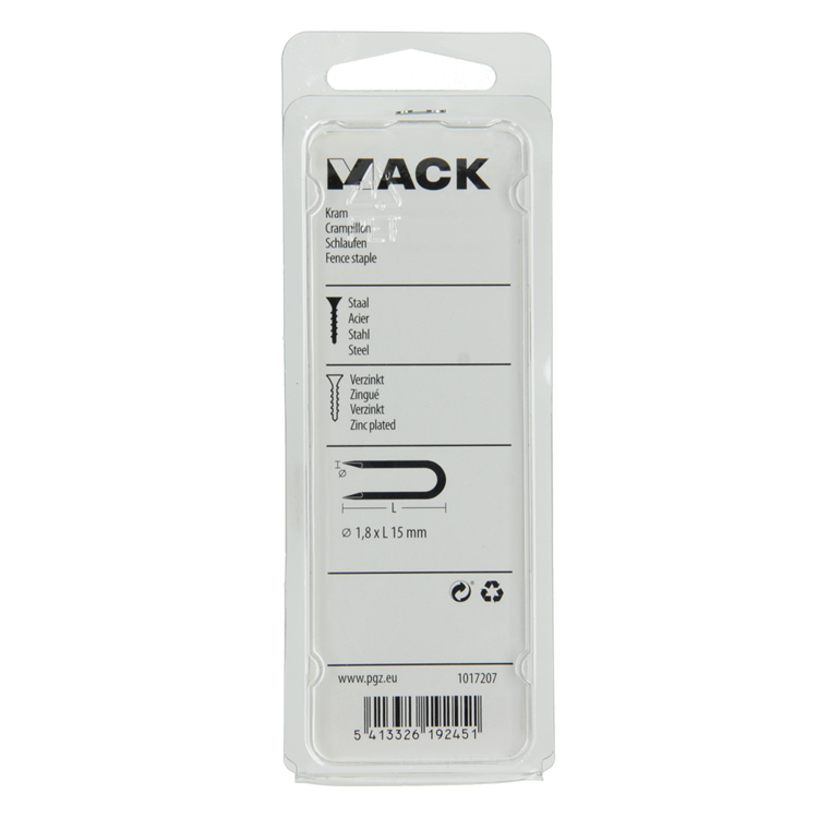 Mack 1017207 - kram staal verzinkt 75 gr 1,8 x 15 mm | 5 stuks