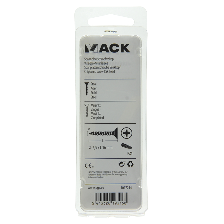 Mack 1017214 - spaanplaatschroef vz kop geelverz.60 st 2,5 x 16 mm | 10 stuks