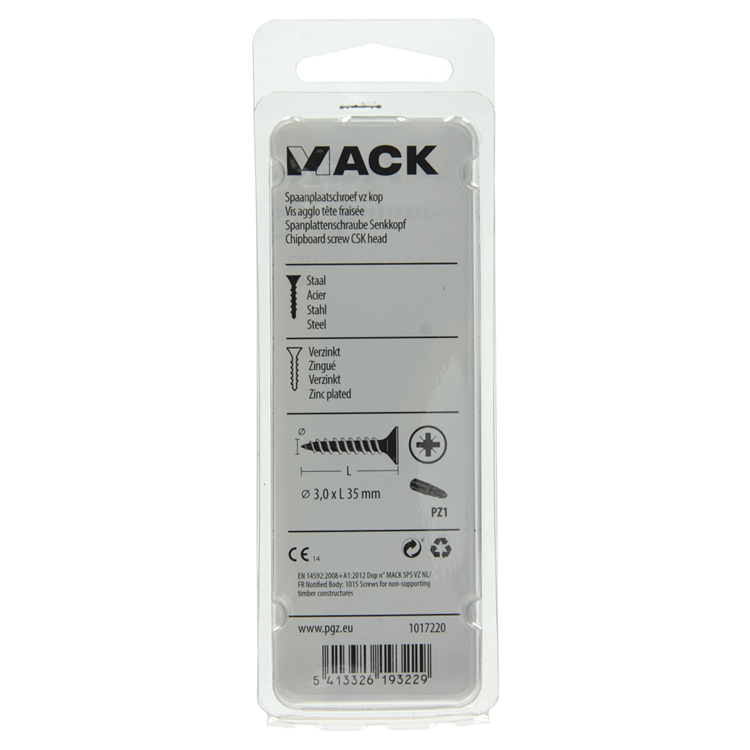 Mack 1017220 - spaanplaatschroef vz kop geelverz.30 st 3,0 x 35 mm | 10 stuks