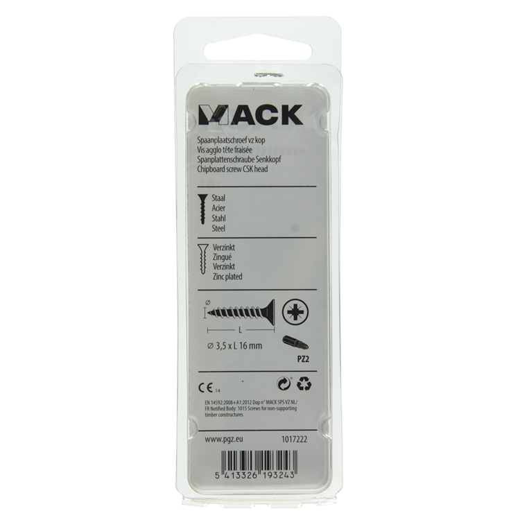 Mack 1017222 - spaanplaatschroef vz kop geelverz.40 st 3,5 x 16 mm | 10 stuks