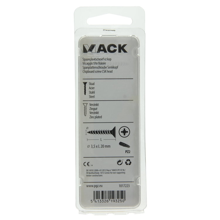 Mack 1017223 - spaanplaatschroef vz kop geelverz.35 st 3,5 x 20 mm | 10 stuks