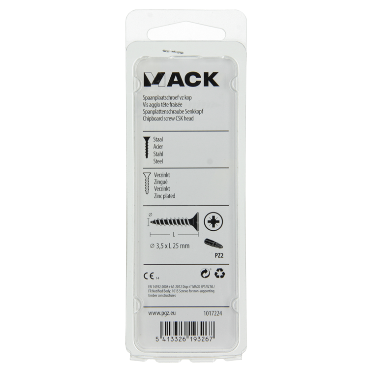 Mack 1017224 - spaanplaatschroef vz kop geelverz.32 st 3,5 x 25 mm | 10 stuks