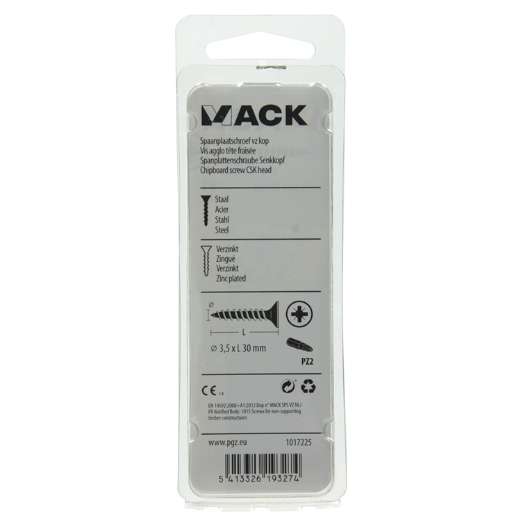 Mack 1017225 - spaanplaatschroef vz kop geelverz.26 st 3,5 x 30 mm | 10 stuks
