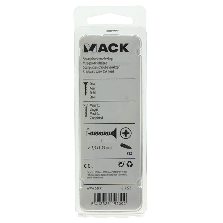 Mack 1017228 - spaanplaatschroef vz kop geelverz.18 st 3,5 x 45 mm | 10 stuks