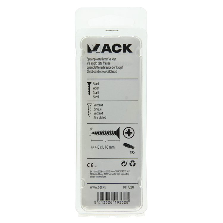Mack 1017230 - spaanplaatschroef vz kop geelverz.35 st 4,0 x 16 mm | 10 stuks
