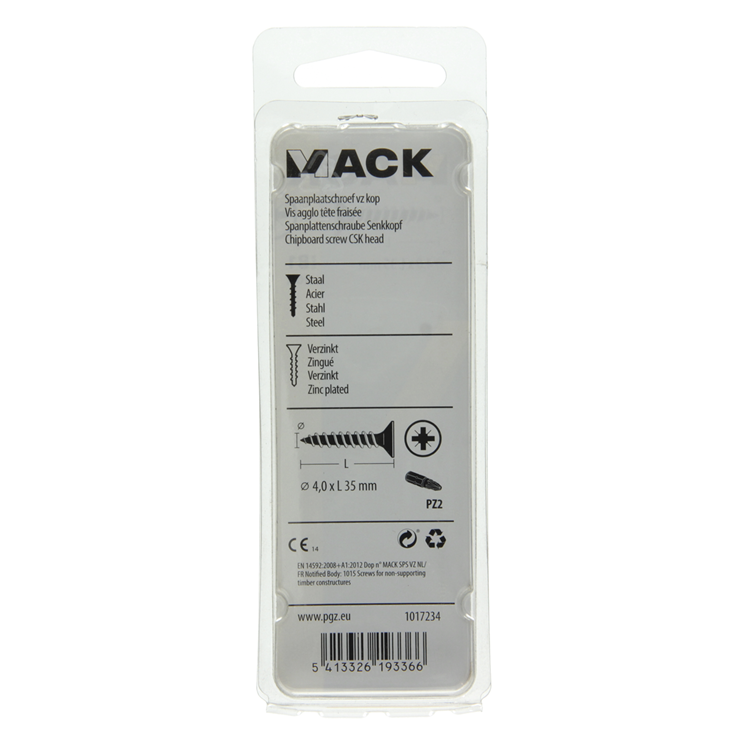 Mack 1017234 - spaanplaatschroef vz kop geelverz.20 st 4,0 x 35 mm | 10 stuks