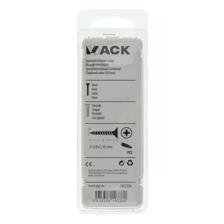 Mack 1017236 - spaanplaatschroef vz kop geelverz.16 st 4,0 x 45 mm | 10 stuks