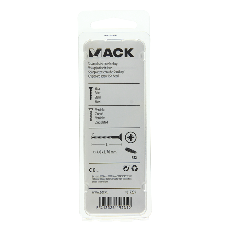 Mack 1017239 - spaanplaatschroef vz kop geelverz.10 st 4,0 x 70 mm | 10 stuks