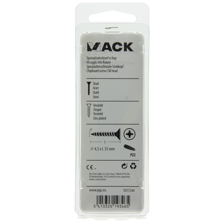 Mack 1017244 - spaanplaatschroef vz kop geelverz.16 st 4,5 x 35 mm | 10 stuks