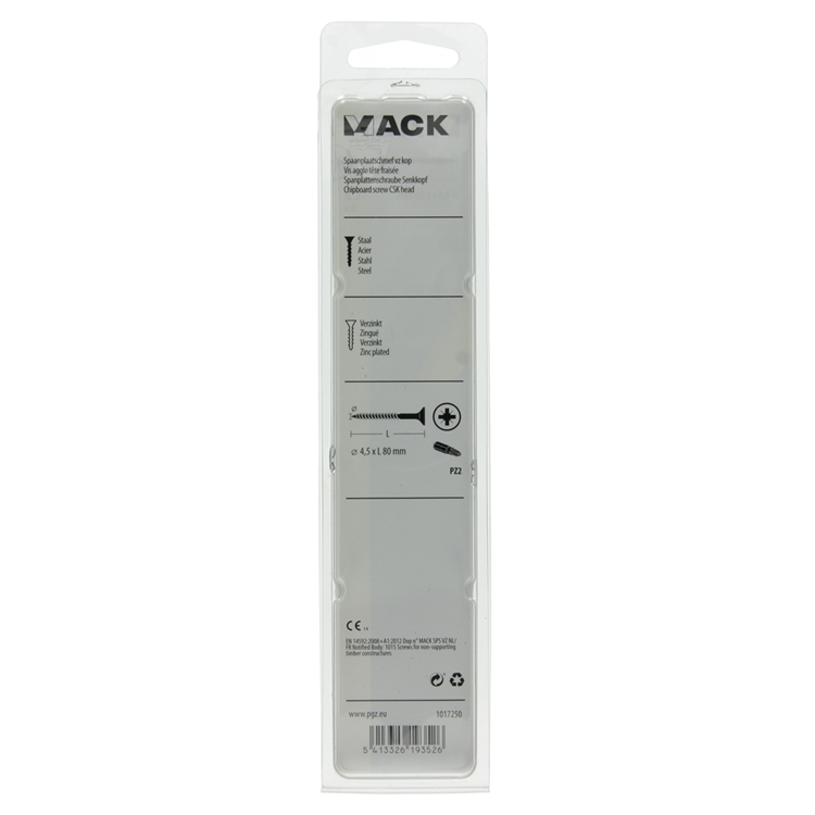 Mack 1017250 - spaanplaatschroef vz kop geelverz. 8 st 4,5 x 80 mm | 5 stuks