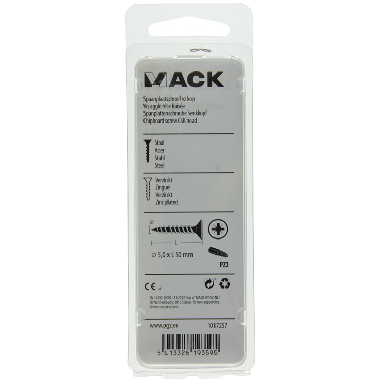 Mack 1017257 - spaanplaatschroef vz kop geelverz.10 st 5,0 x 50 mm | 10 stuks