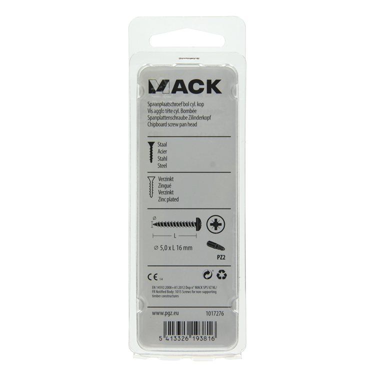 Mack 1017276 - spaanplaatschroef cylkop geelverz.25 st 5,0 x 16 mm | 10 stuks