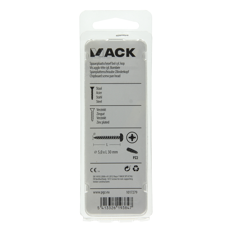 Mack 1017279 - spaanplaatschroef cylkop geelverz.15 st 5,0 x 30 mm | 10 stuks
