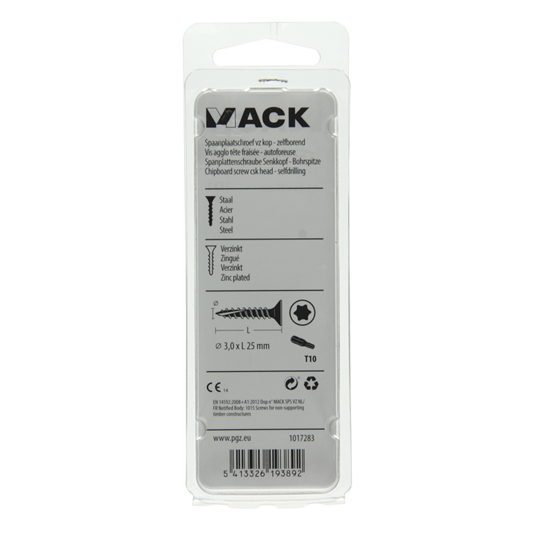 Mack 1017283 - spaanplschr.vzkop-zelfb. geelverz. 40 st 3,0 x 25 mm | 10 stuks