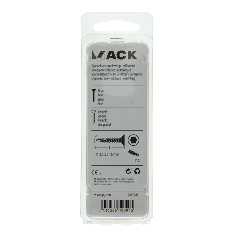 Mack 1017285 - spaanplschr.vzkop-zelfb. geelverz. 40 st 3,5 x 16 mm | 10 stuks