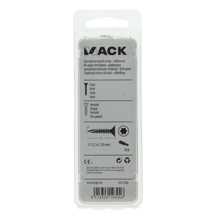 Mack 1017288 - spaanplschr.vzkop-zelfb. geelverz. 26 st 3,5 x 30 mm | 10 stuks