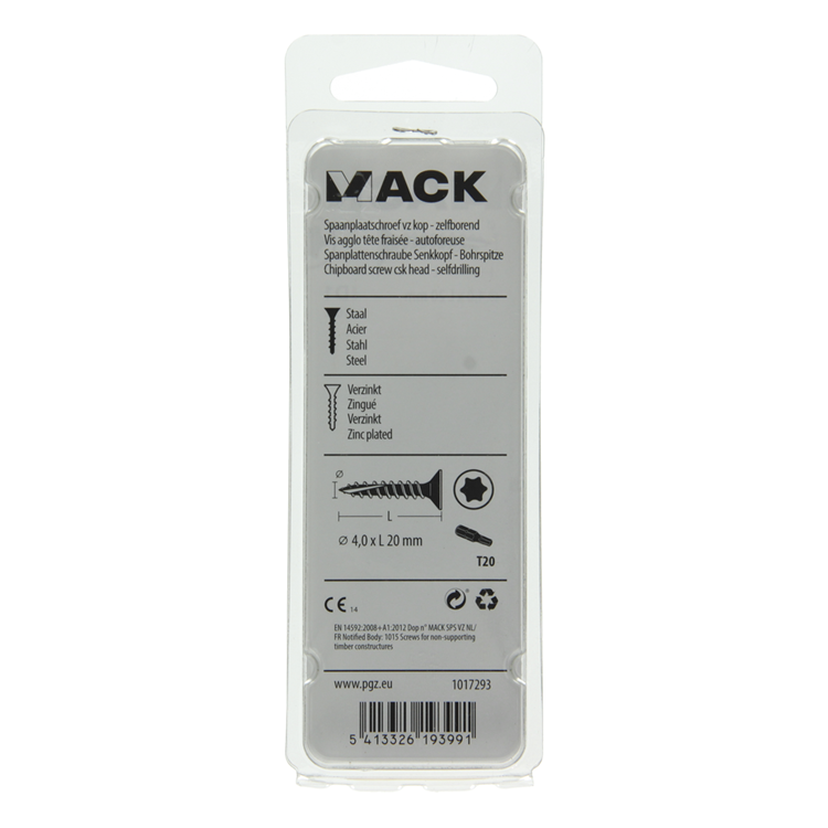 Mack 1017293 - spaanplschr.vzkop-zelfb. geelverz. 30 st 4,0 x 20 mm | 10 stuks