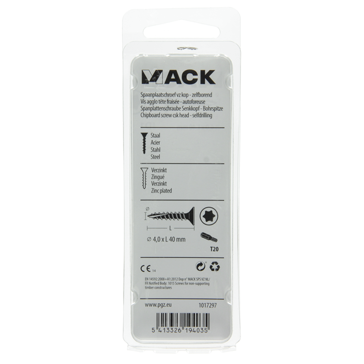Mack 1017297 - spaanplschr.vzkop-zelfb. geelverz. 18 st 4,0 x 40 mm | 10 stuks