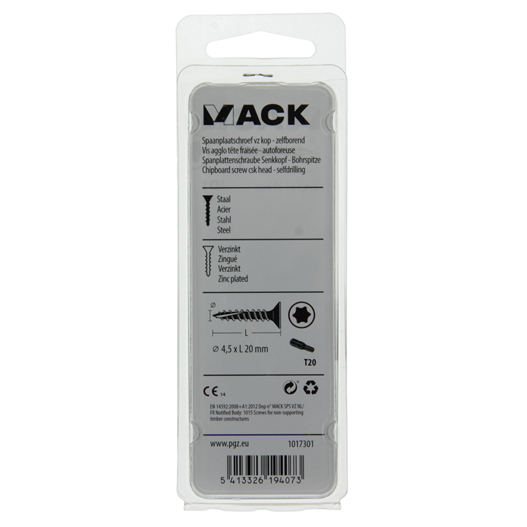 Mack 1017301 - spaanplschr.vzkop-zelfb. geelverz. 24 st 4,5 x 20 mm | 10 stuks