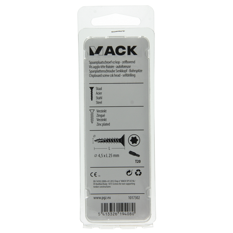 Mack 1017302 - spaanplschr.vzkop-zelfb. geelverz.20 st 4,5 x 25 mm | 10 stuks