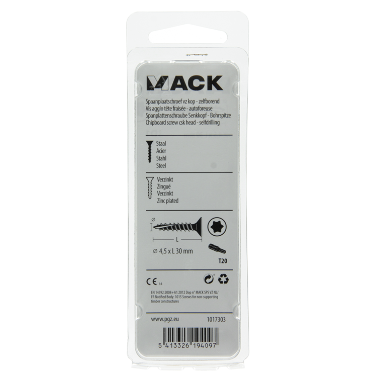 Mack 1017303 - spaanplschr.vzkop-zelfb. geelverz.18 st 4,5 x 30 mm | 10 stuks