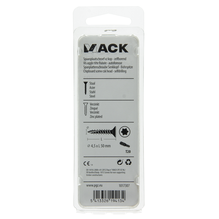 Mack 1017307 - spaanplschr.vzkop-zelfb. geelverz.12 st 4,5 x 50 mm | 10 stuks