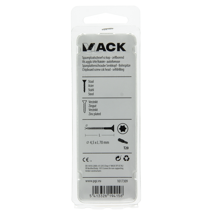 Mack 1017309 - spaanplschr.vzkop-zelfb. geelverz. 9 st 4,5 x 70 mm | 10 stuks